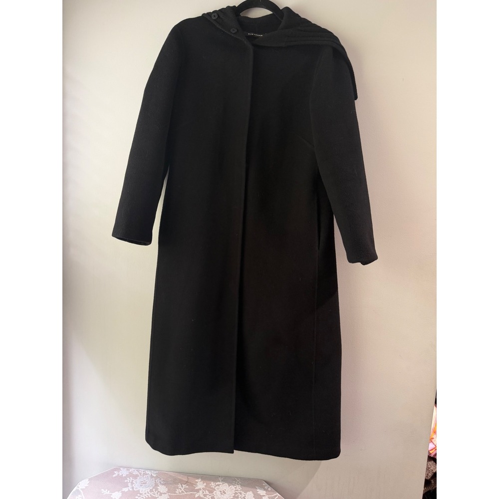 Elie Tahari Wool Angora Blend Turtleneck Coat Womens S Black Ribbed Knit